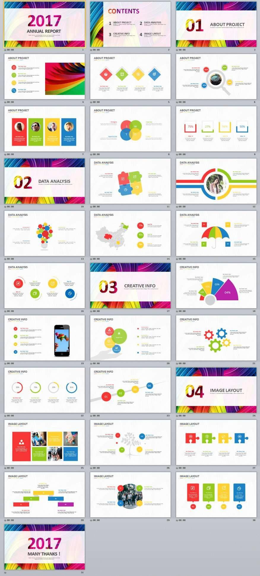 31 multicolor business report powerpoint templates