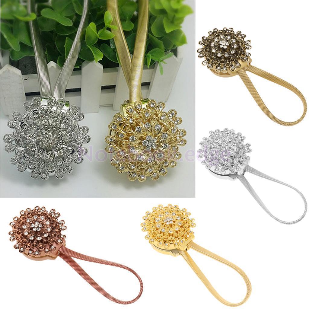 Magnet Crystal Rhinestone Flower Curtain Drapery Tie-Back Buckle Holdback Hook