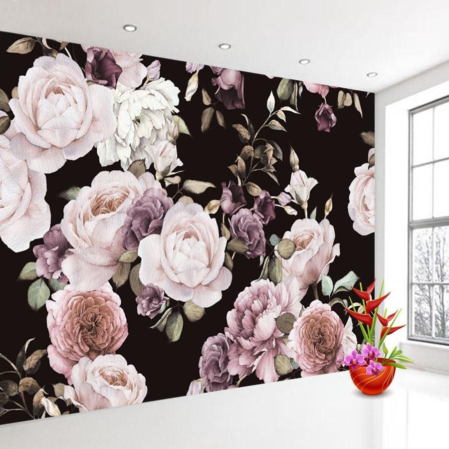 Black And Pink Floral Wallpaper Mural Pin on wallpaper