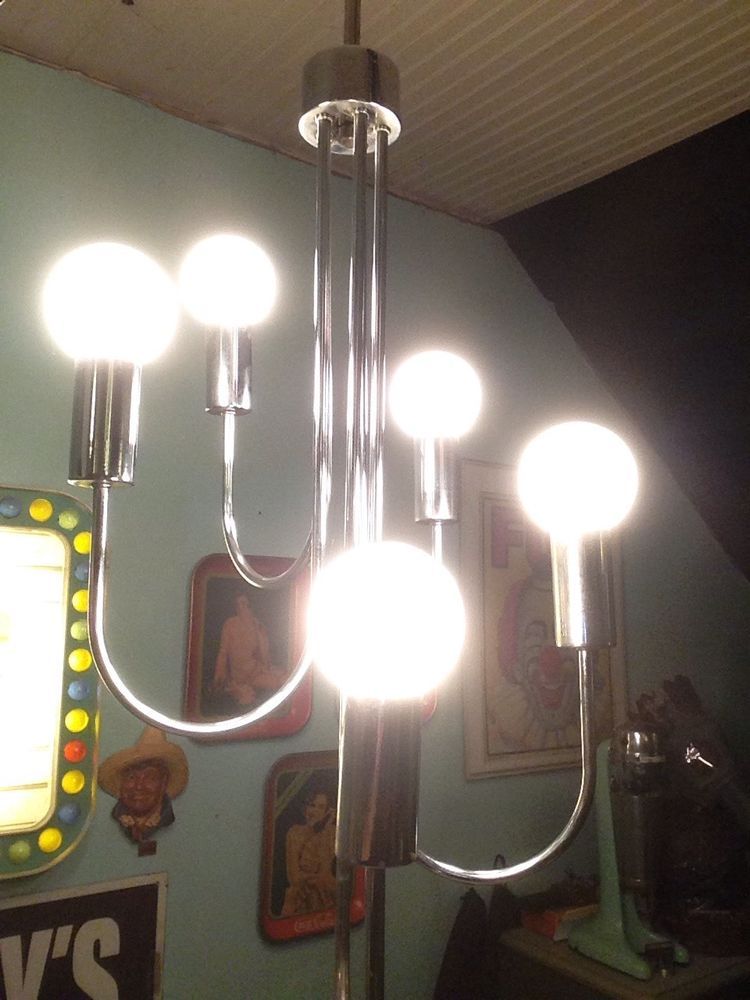 Vintage Swag Lamp Atomic Mid Chrome Century Modern 1960s 70s Light Vintage Swag Lamp Atomic Mid Chrome Century Modern 1960s 70s Light Retro Clean