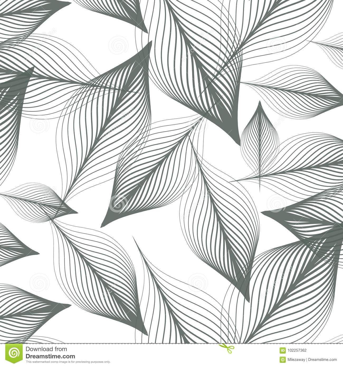 Linear Vector Pattern Repeating Abstract Leaves Gray Line Of