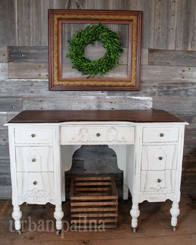 Antique Desk Makeover For The House/apt Pinterest Antique Desk Antique Desk Makeover - Top stained Dark Walnut and the rest painted with ASCP Old White. I love it! For an antique piece in rough shape, ... - Antique Desk Makeover For The House/apt Pinterest Antique Desk