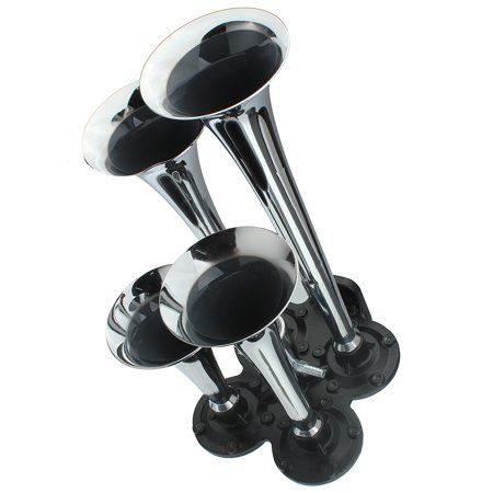 New Car Truck Auto Chrome Zinc Alloy Silver Train Air Horn Kit 4-Trumpet 150 DB