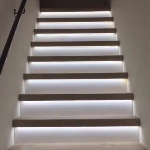 US$ 25.19 - LED Motion Sensor Cabinet Light - m.sheinv.com Home Stairs Design, Home Room Design, Home Interior Design, House Design, Stairs Design Modern, Stairs Light Design, Interior Lighting Design, Stair Design, Modern Lighting Design