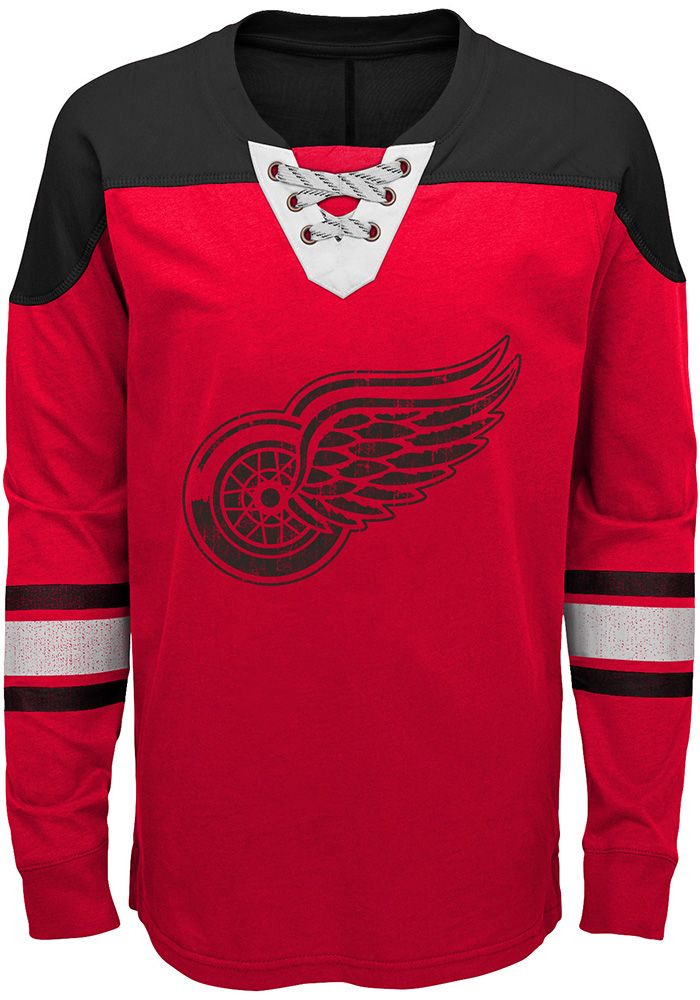 NHL Detroit Red Wings Perennial Long Sleeve Crew Jersey Shirt Top Youth Kids