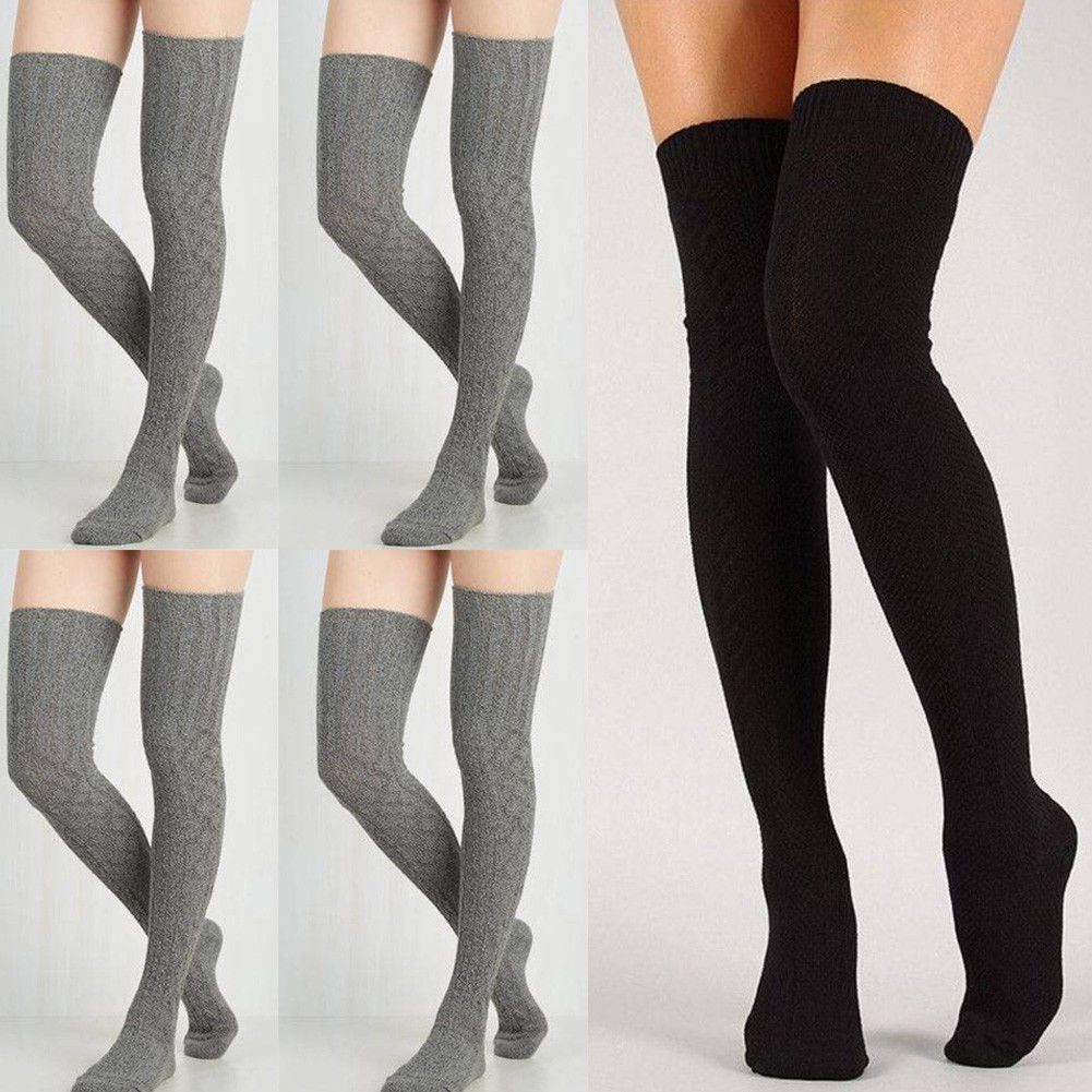 Women Cable Extra Long Knit Boot Socks Over Knee Thigh High Warm Ladies Stocking
