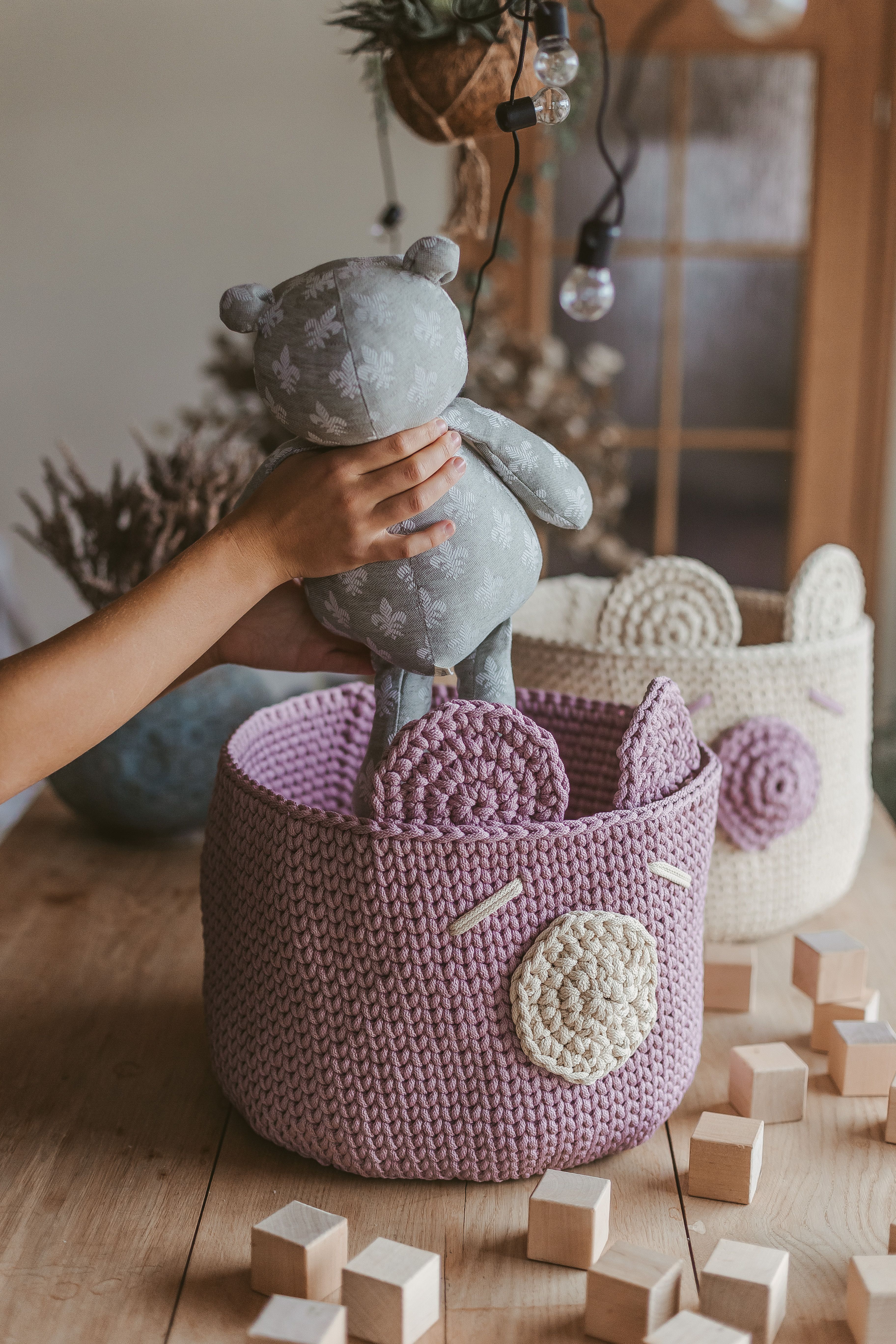 Nursery Storage Basket Crochet Rope Toy Nursery Storage Basket Crochet