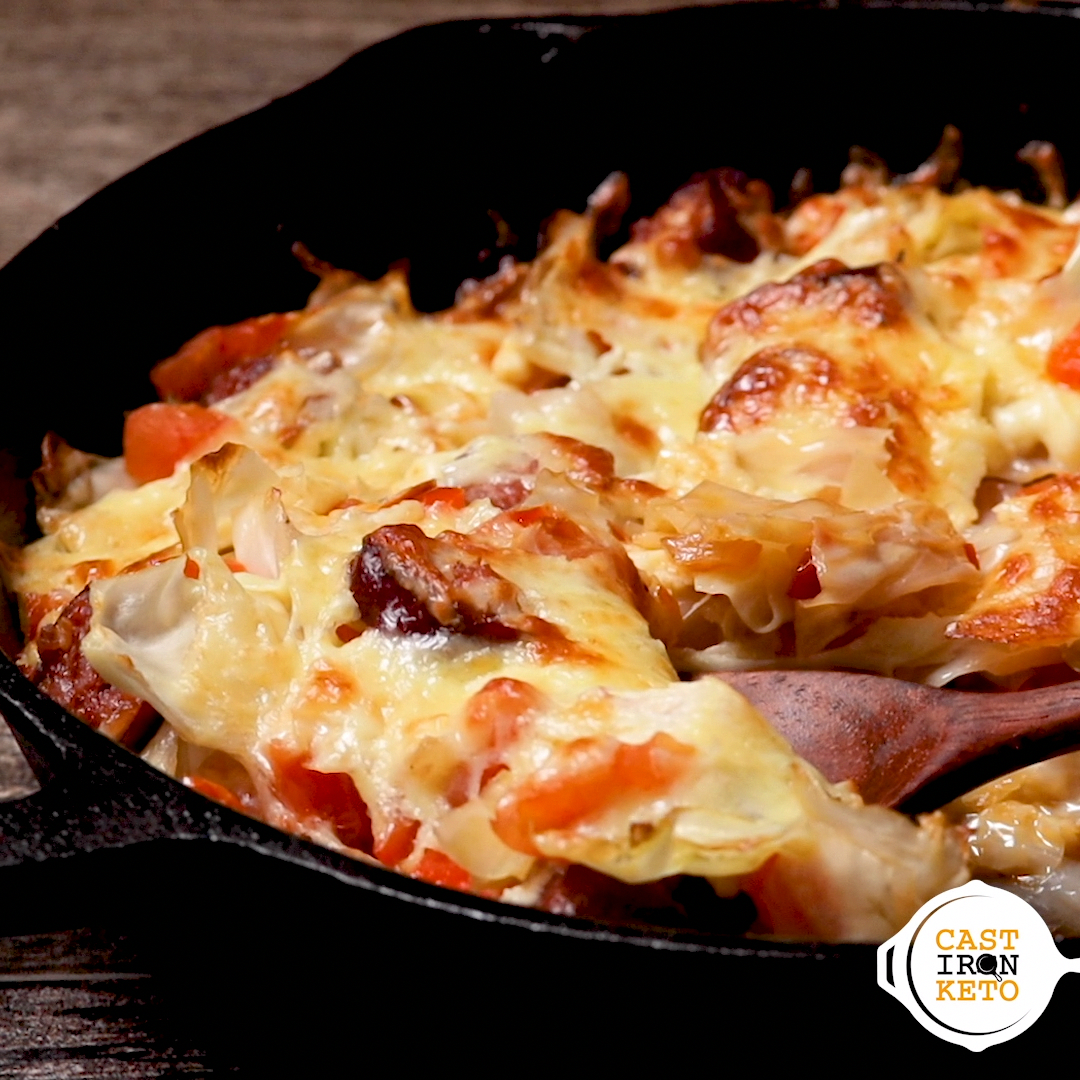 Keto Cheesy Cabbage Sausage Skillet | Cabbage and sausage, Healthy