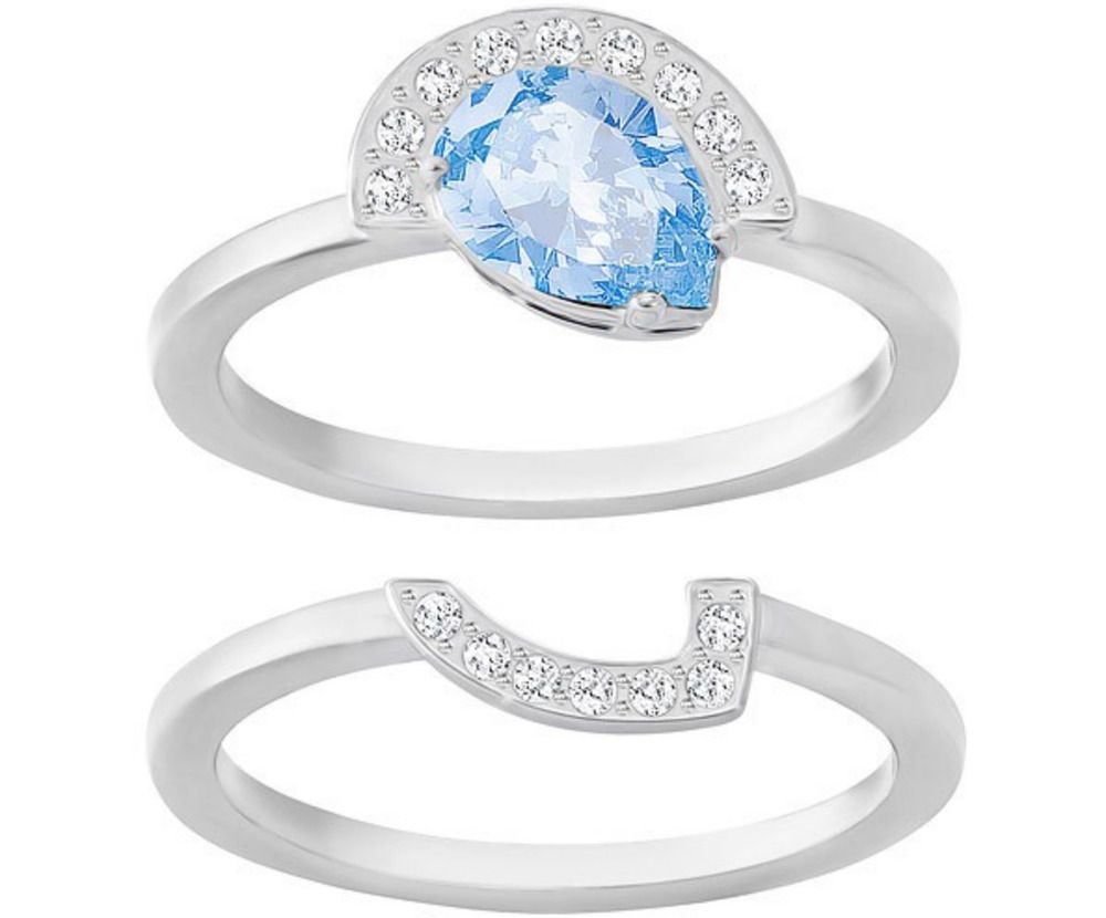 Swarovski Crystal GALLERY Blue Pear Ring Fitted 2-Piece Set Silver ... Swarovski Crystal GALLERY Blue Pear Ring Fitted 2-Piece Set Silver ...