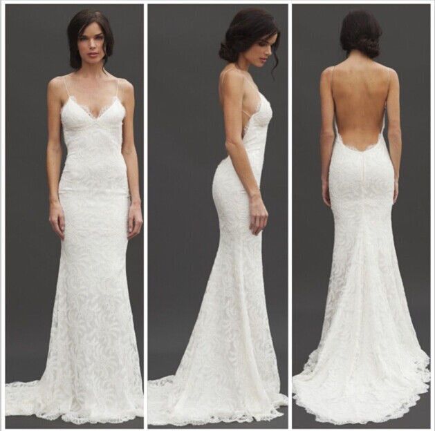 New Lace Wedding Dress Low Back Spaghetti Strap Custom Made New Lace Wedding Dress Low Back Spaghetti Strap Custom Made D1111