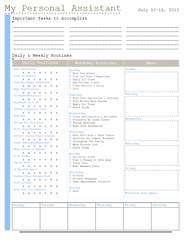 personal daily schedule