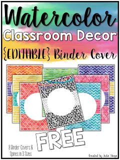 free editable binder covers and other watercolor classroom decor