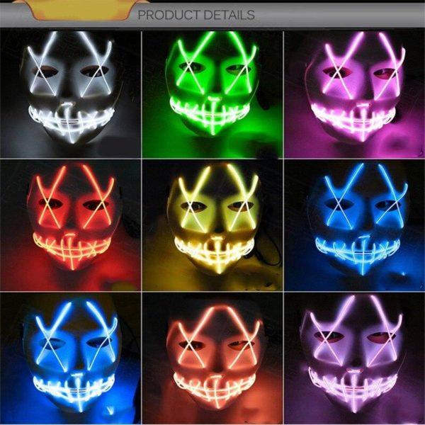 Halloween Light up Mask LED Scary Masks Glow in The Dark Party Masks Halloween Cosplay Supplies 2020 New Upgraded