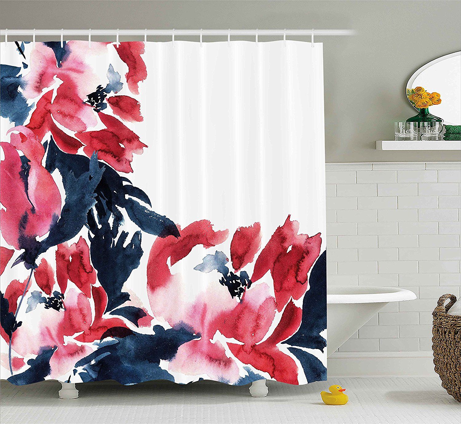 Amazon Com Mitovilla Red Plum Floral Shower Curtain Set With