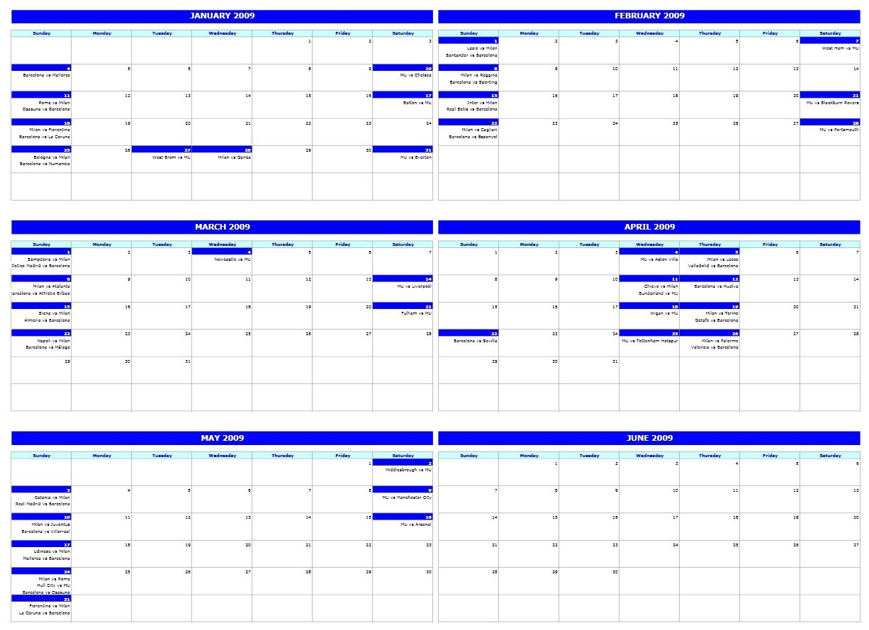 6 month calendar template on one page printable calendar template