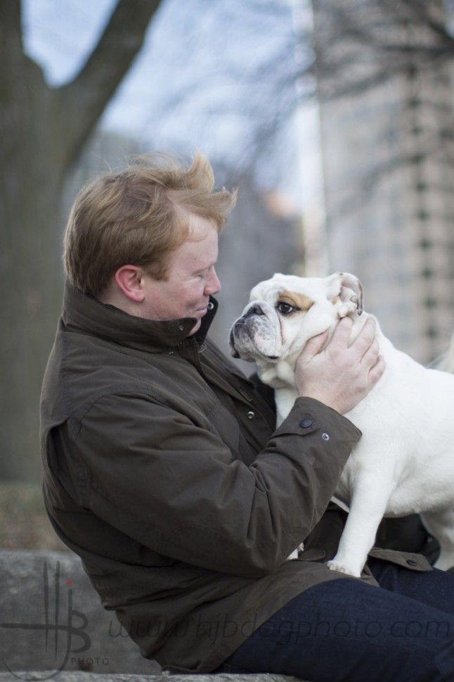 Owner With His Bulldog Puppy Dog Owner Photo Bulldog Puppies