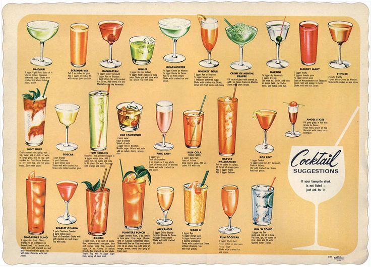 6 Classic Cocktail vintage recipe cards fridge magnets