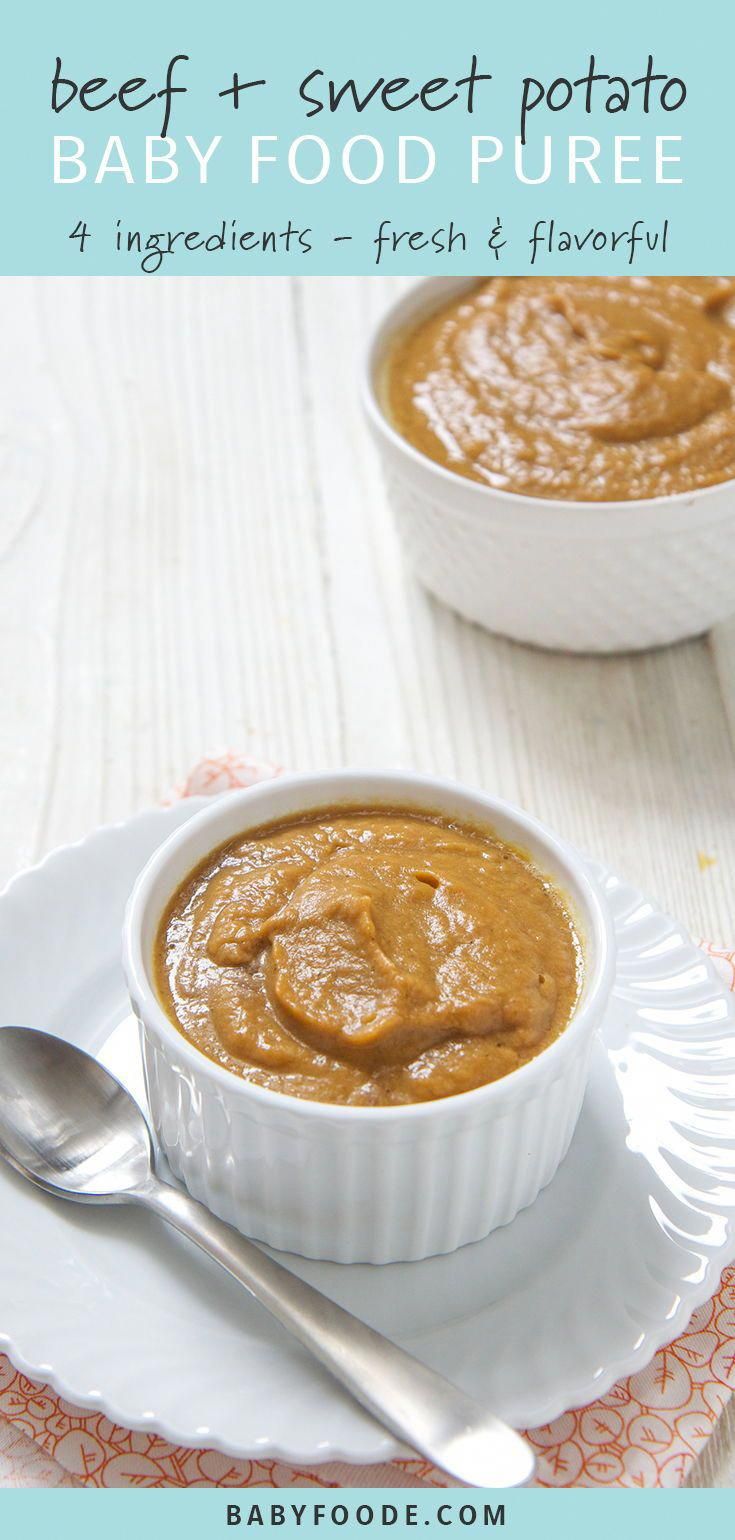 Beef + Sweet Potato Baby Food Puree with Thyme #homemadebabyfood
