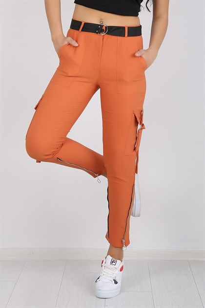 Paca Detay Bayan Kargo Pantolon 453k Kiremit Rengi Trend Giysen Kargo Pantolon Moda Stilleri Pantolon