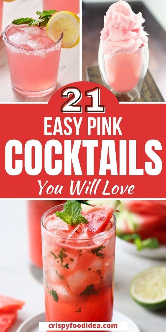 These easy pink cocktails are best for holidays and celebrating any occasion. Pink Party Drinks, Pink Cocktail Recipes, Virgin Cocktail Recipes, Pink Drink Recipes, Birthday Drinks, Drinks Alcohol Recipes, Pink Cocktail Ideas, Bachelorette Drinks Recipes, Breakfast Alcoholic Drinks