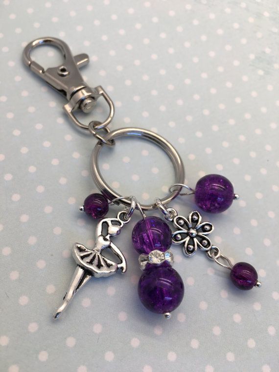 Purple Beaded Purse Charm Zipper Pull Keychain Fob