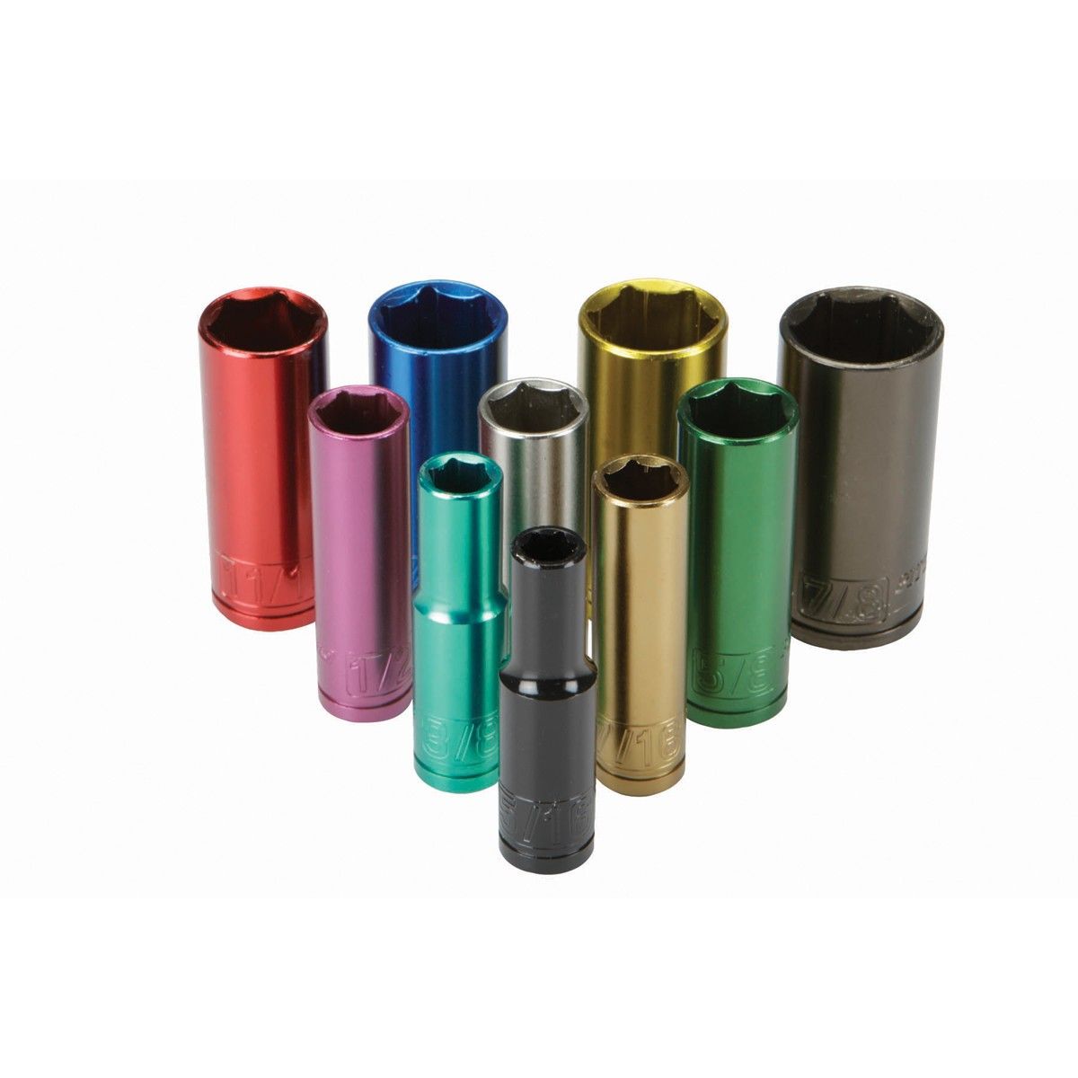 10 Piece 3//8 Drive SAE Deep Wall Color Coded Socket Set