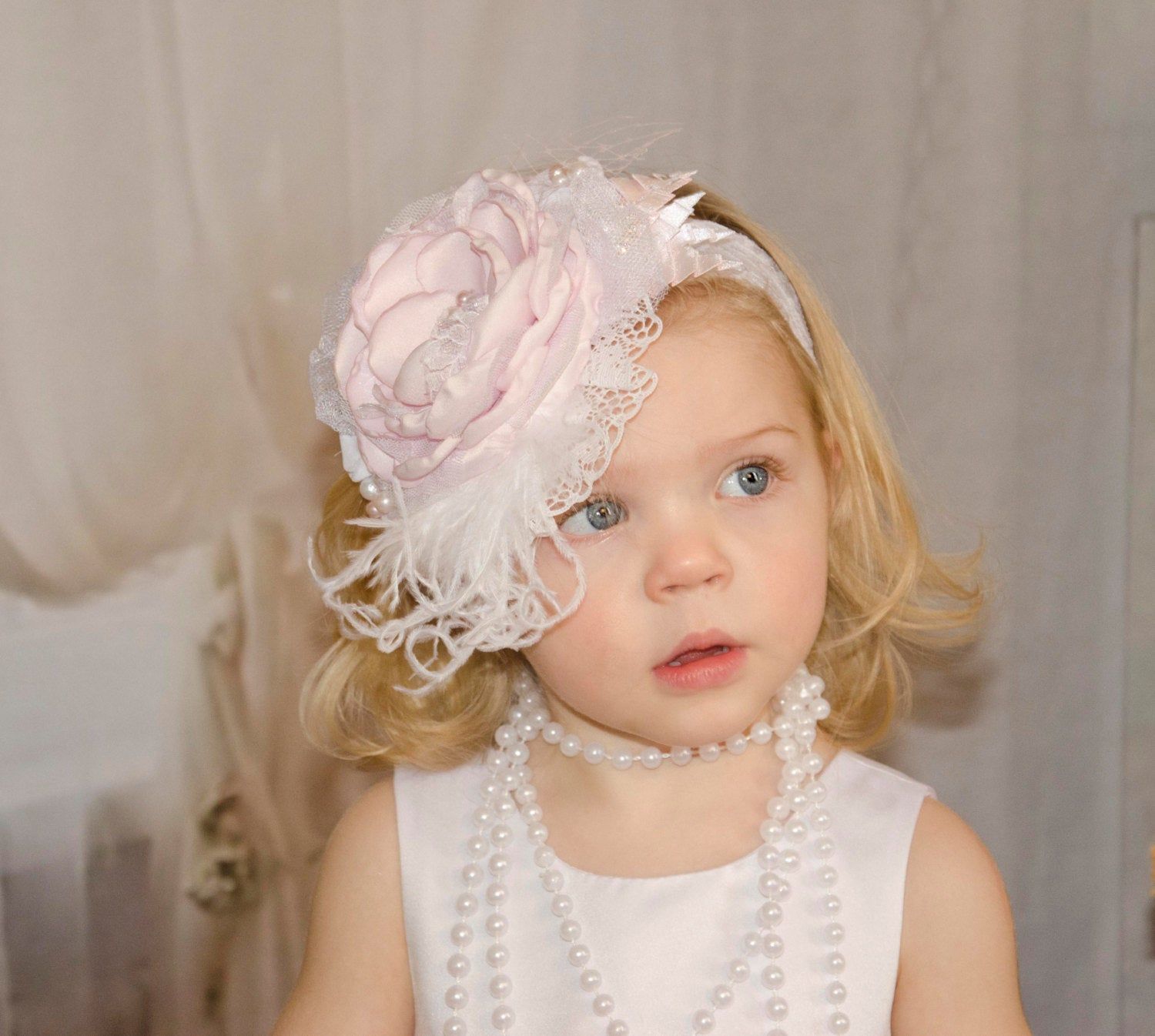 Baby Curly Feather Headband Headband Fancy Wedding Christening Blessing