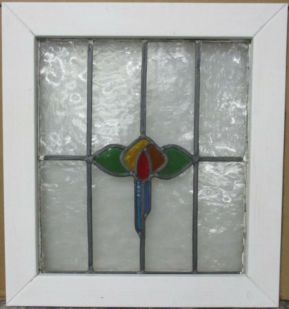 MID SIZED OLD ENGLISH LEADED STAINED GLASS WINDOW Awesome Geometric 23.5/" x 21/"