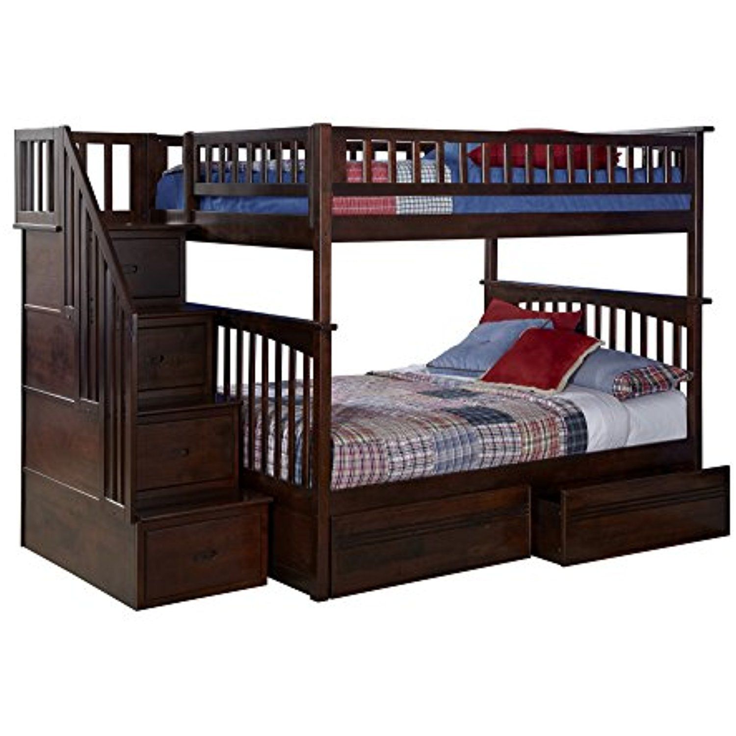 Columbia Staircase Bunk Bed With 2 Flat Panel Bed Drawers, Columbia Staircase Bunk Bed With 2 Flat Panel Bed Drawers,