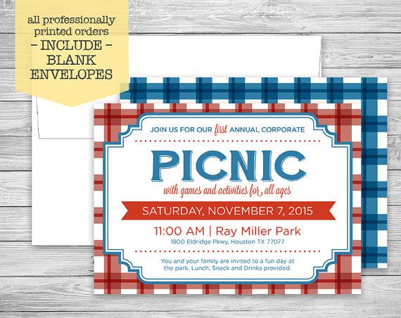corporate company or family picnic invitation with red and blue annual company picnic flyer