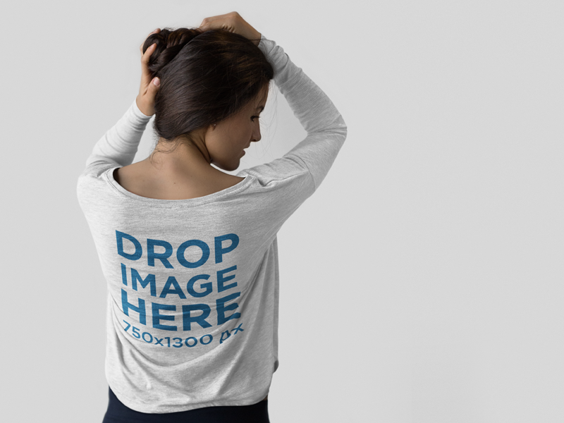 Download New! Long Sleeve T-Shirt Mockup of a Girl Grabbing her Hair. Try it here: https://placeit.net/c ...