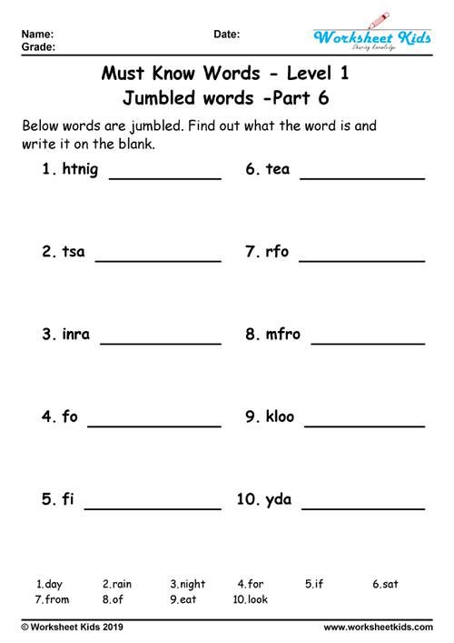 100 jumbled words for grade 1 worksheets free printable pdf jumbled