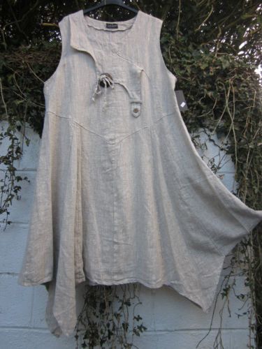 LAGENLOOK LINEN OVERSIZED GYPSY PLAIN A-LINE LONG TUNIC**BLUE**BUST UP TO 50/"