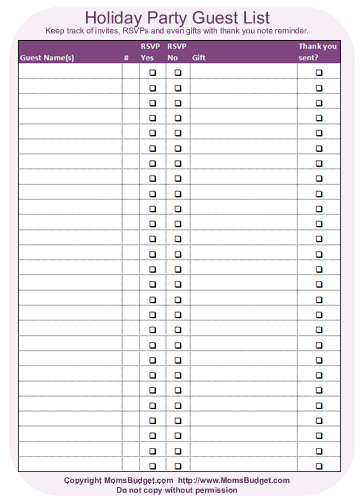 holiday party guest list worksheet printable free worksheet