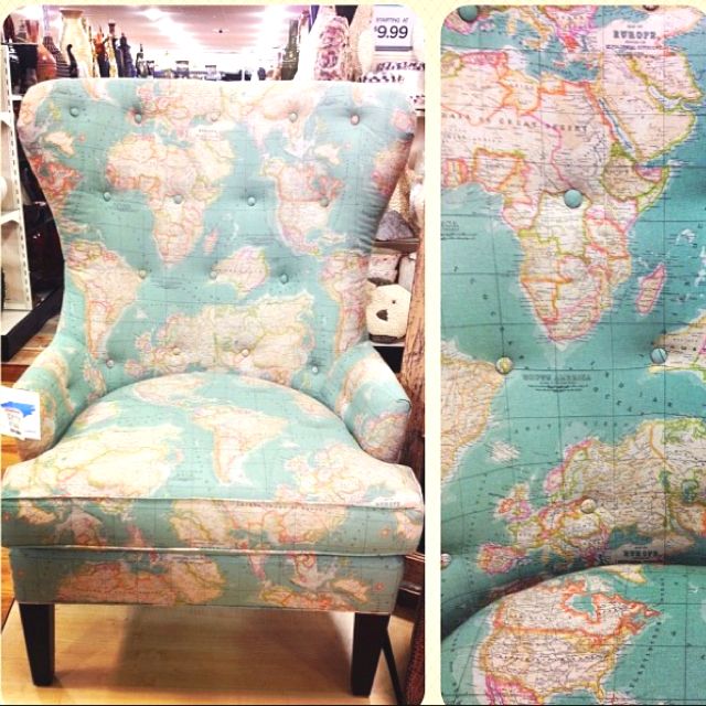 World Map Atlas Printed On Fabric Panel Make A Cushion Upholstery Craft