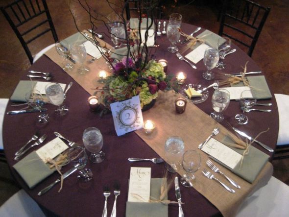 Sage Tablecloth Burlap Runner Google Search Neiba S Wedding Eggplant Tablecloths Sage Napkins And A Burlap Runner Maybe Ecru Cotton Lace Instead Of