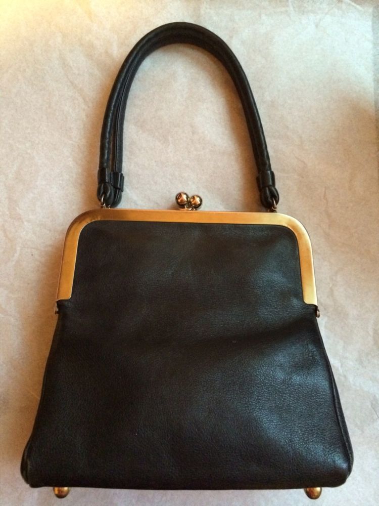 Bonnie Cashin Vintage Double Kisslock Black Leather Purse Mom S Bonnie Cashin Vintage Double Kisslock Black Leather Purse Coach Purses Frame