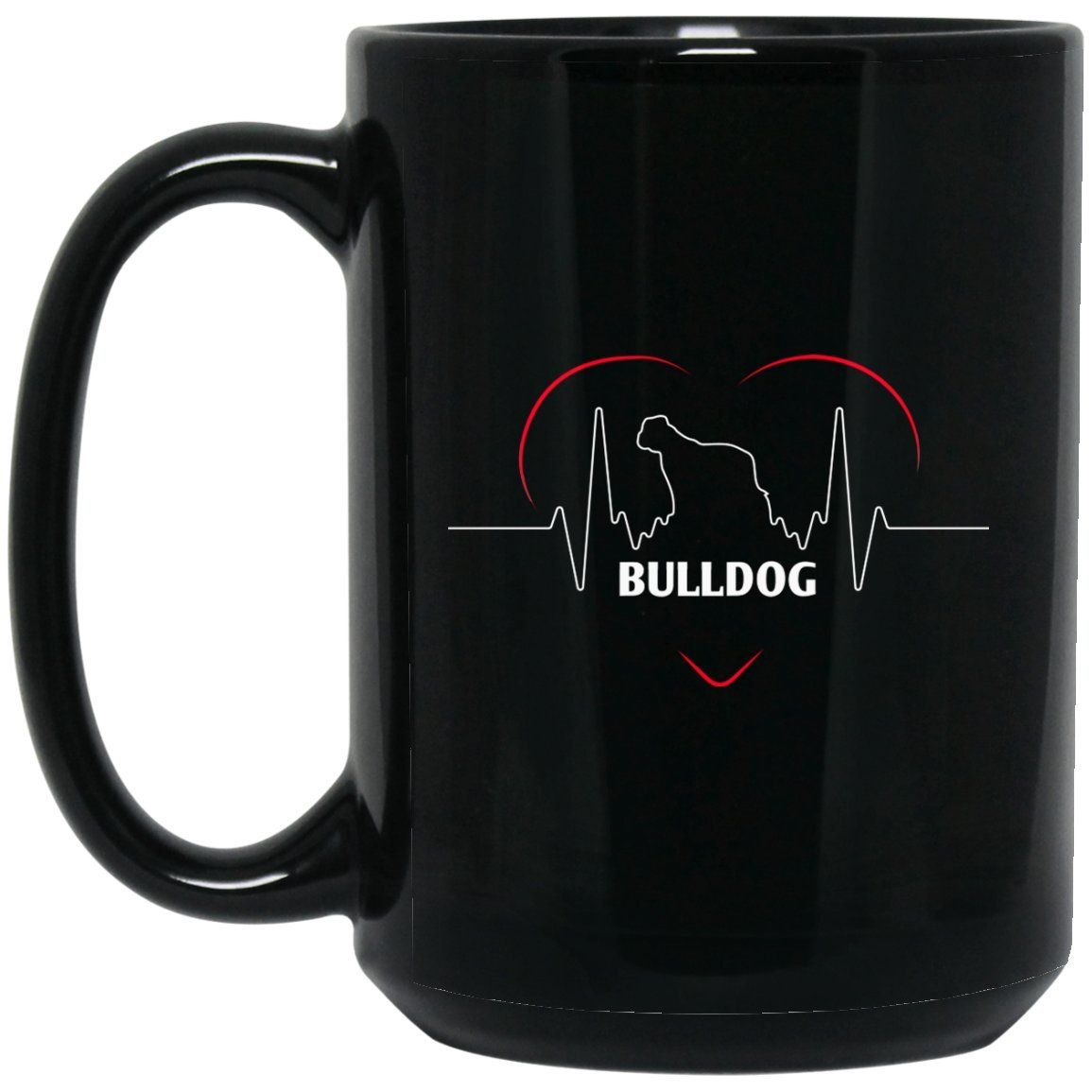 Funny Bulldog Mug - Bulldog Silhouette Heartbeat Large Black Mug #funnybulldog