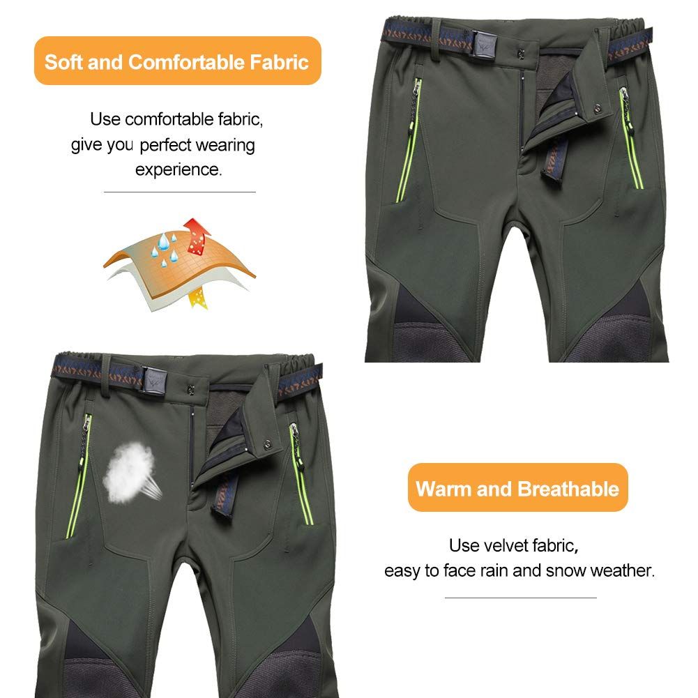 Nonwe Womens Warm Water-Resistant Workouts Fleece Climbing Skiing Snow Pants