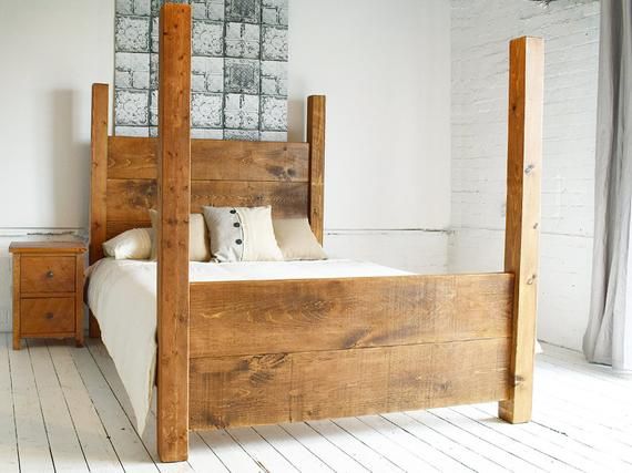 Handmade Plank 4 Poster Bed In 2021 Beds Rustic Frame Poster Bed 4 Beds Rustic Frame, Rustic Four Poster King Bed