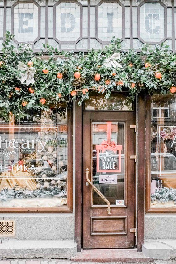 L'viv, Ukraine - a shop front decked out for the holidays #doorphoto #travelphotography #straightfacades #christmasdecorations Door Photo, Travel Photo, Street Photography, Digital Download, Home Decor, Art Prints, Urban Photo, Fine Art Prints, Wall Art | Ukraine Boutique Decor, Boutique Design, Store Design Boutique Inspiration, Boutique Aesthetic, Boutique Store Front Ideas, Boutique Exterior Store Fronts, Lviv, Flower Shop Design, Romantic Wall Art