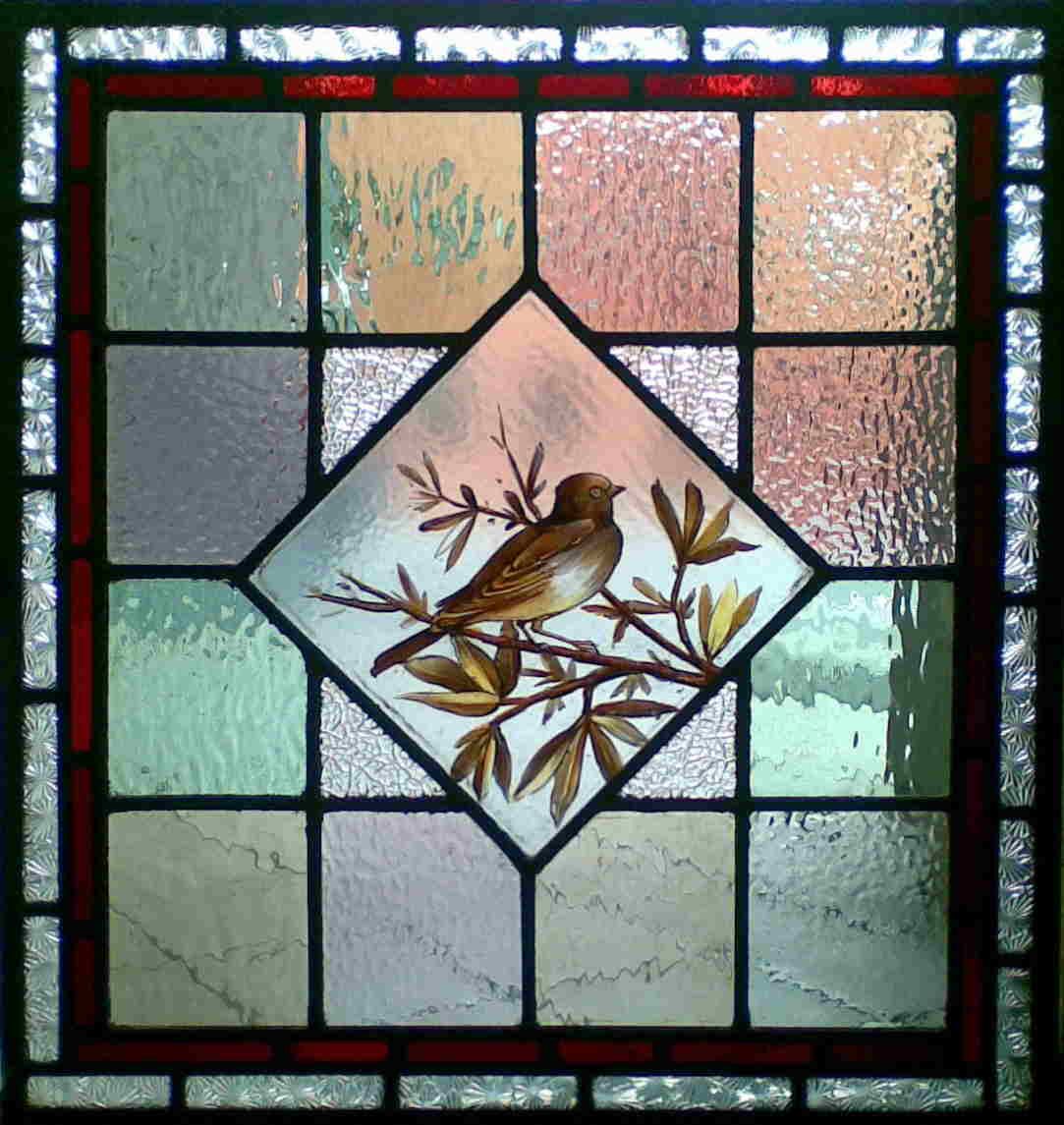 Antique Victorian Hand Painted Bird In Stained Gl Window Antique Victorian Hand Painted Bird In Stained Gl Window
