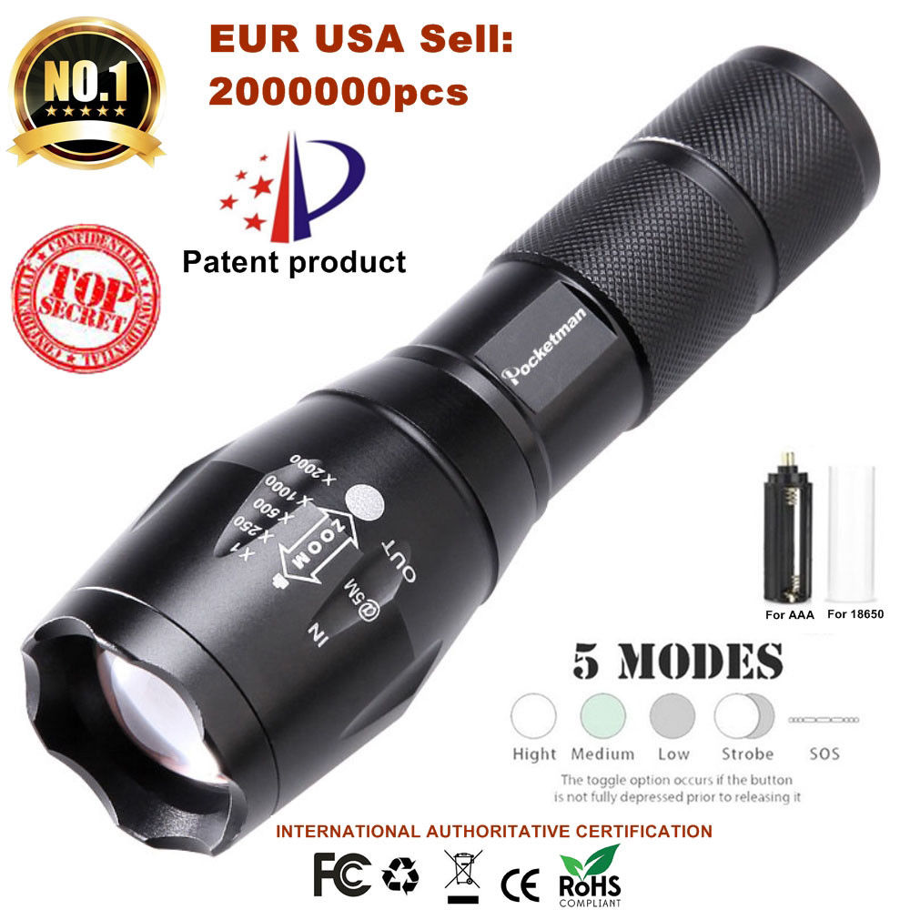 Tactical Military LED Flashlight Torch 50000LM Zoomable Outdoor AAA battery lamp
