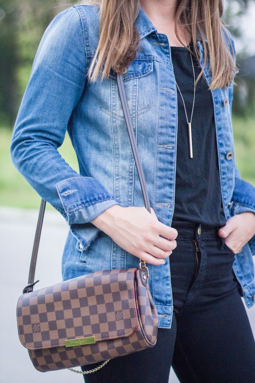 Louis Vuitton favorite MM bag - Frame Denim jeans - outfit