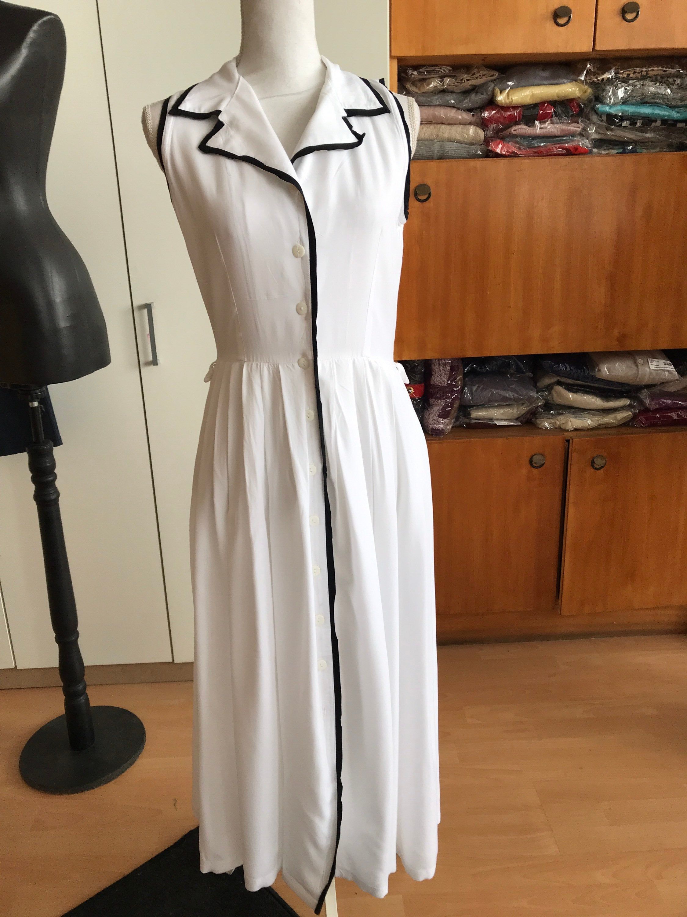 80s Collared Tea Dress Maxi Viscose Dress Monochrome Etsy Tea mera-pandlr