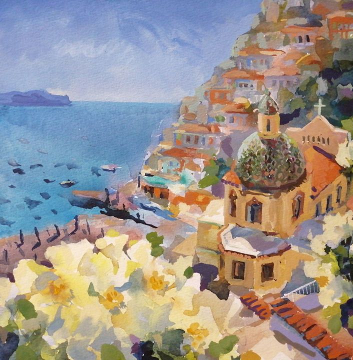 Tree Wall Painting, Canvas Painting, City Landscape, Landscape Canvas, Original Watercolors, Original Paintings, Original Art, Travel Painting, Italy Painting