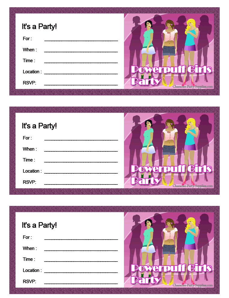 powerpuff girls girl party theme ideas free printable birthday party invitations for girls