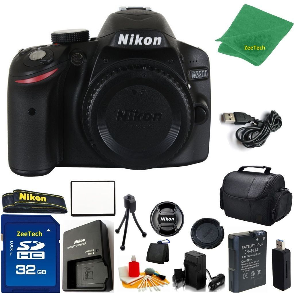 Nikon D3200 DSLR Camera Body + 32 GB Memory Card + Case + Reader + 6PC
