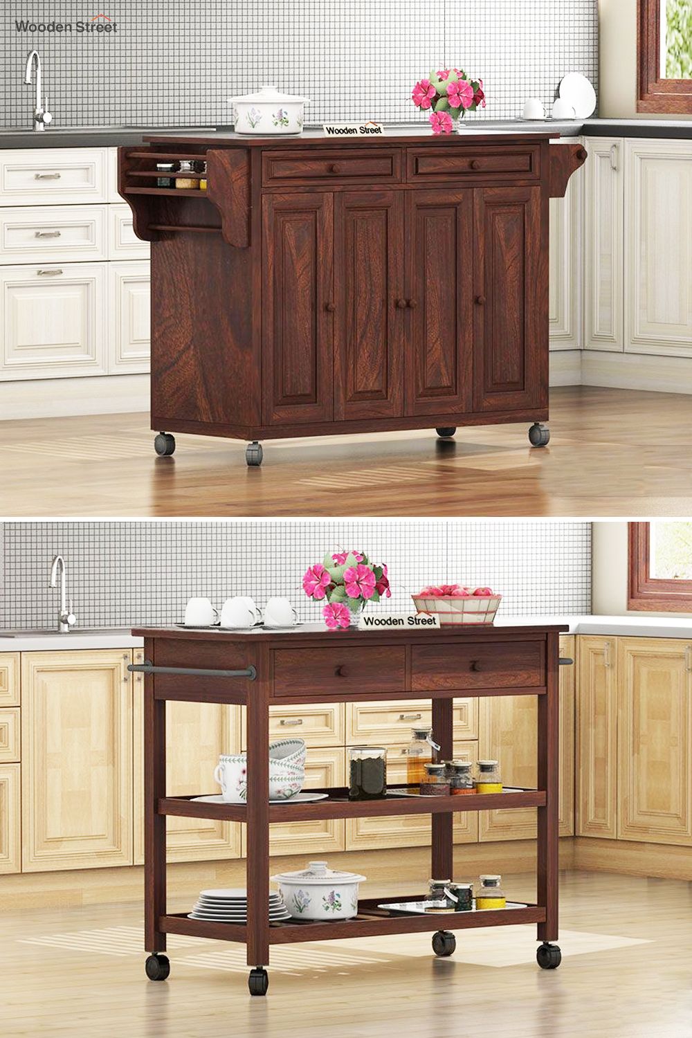 Buy Elsa Kitchen Island Walnut Finish Online In India Wooden Street Modular Kitchen Cabinets Modern Kitchen Design Kitchen Cabinet Design