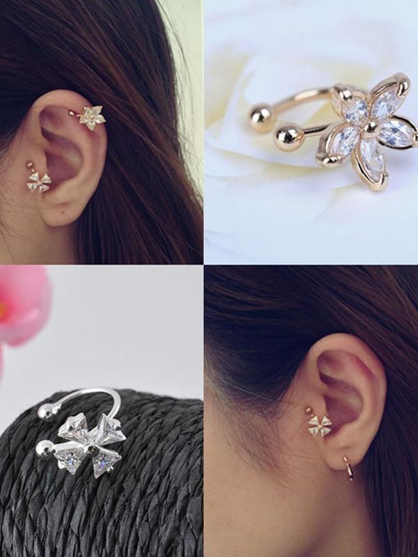 Nice Single Clover Crystal Flower Gold Silver Ear Cuff Earring Wrap Nice Single Clover Crystal Flower Gold Silver Ear Cuff Earring Wrap Clip Earrings